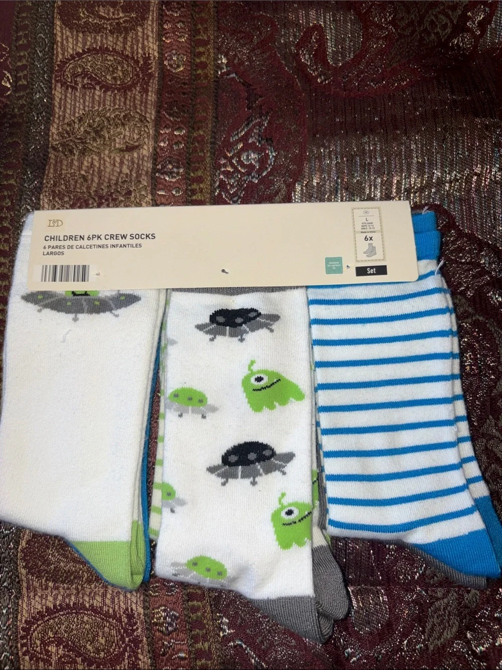 Lily & Dan Children’s Crew Socks - Green, White and Blue Size L